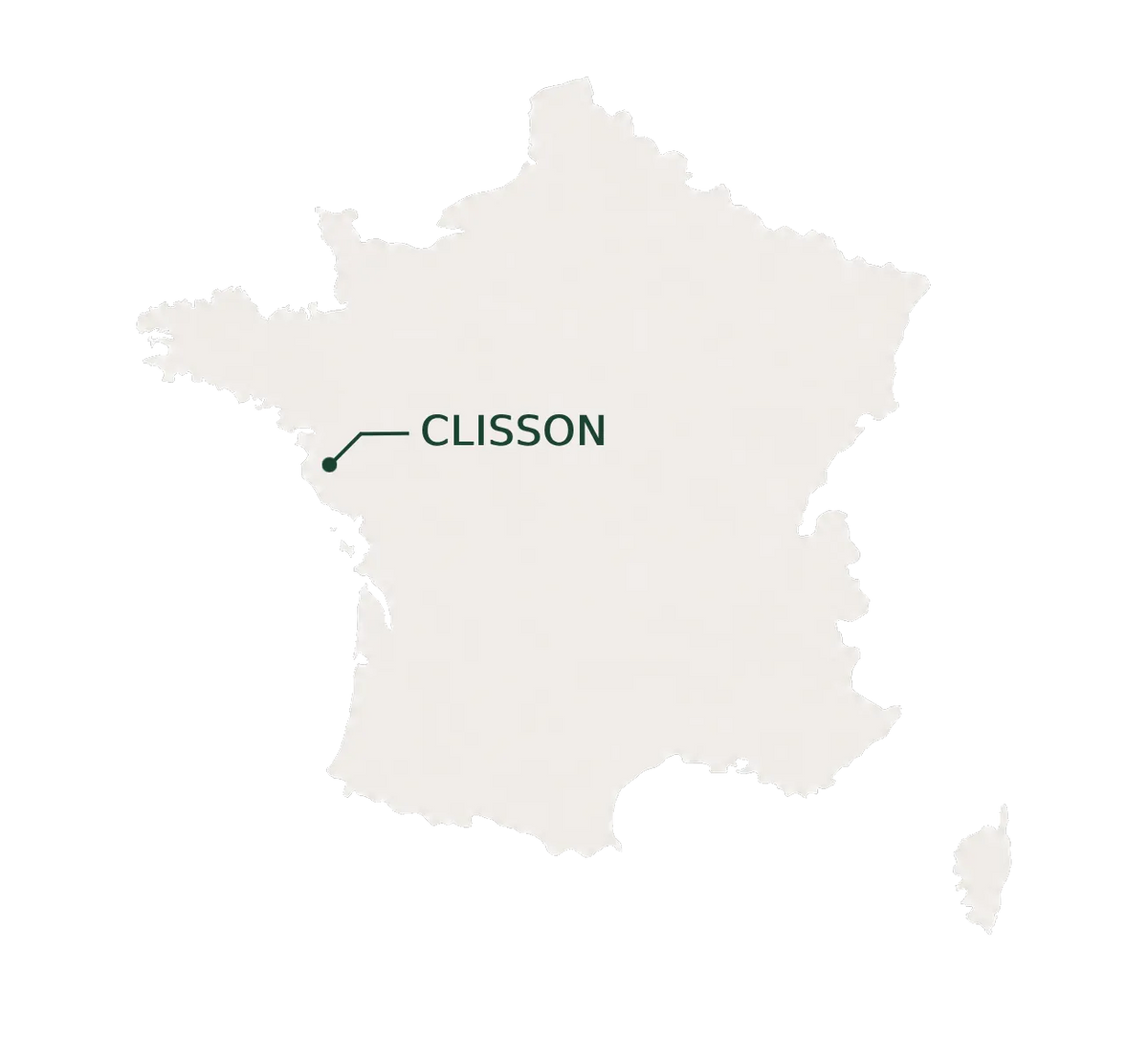 Carte de France avec un point sur Clisson, en Loire-Atlantique